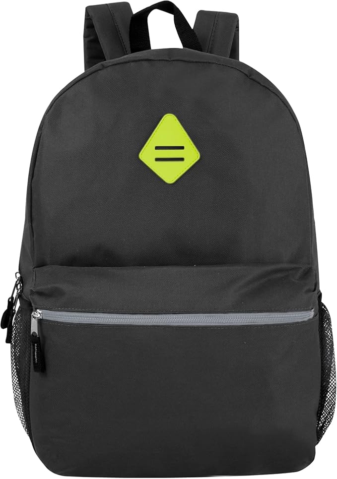 Trail maker Large School Backpacks with Mesh Side Pockets – Classic 19 Inch Solid Color Backpacks for Kids, Men, Women, Travel (Black & Yellow)