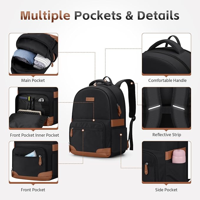 RealCool Laptop Backpack, 31L Travel Backpacks Gift for Women Men, Fits up to 15.6-17 Inch,Water Resistant College Bookbag, for School Business Trip (Black)