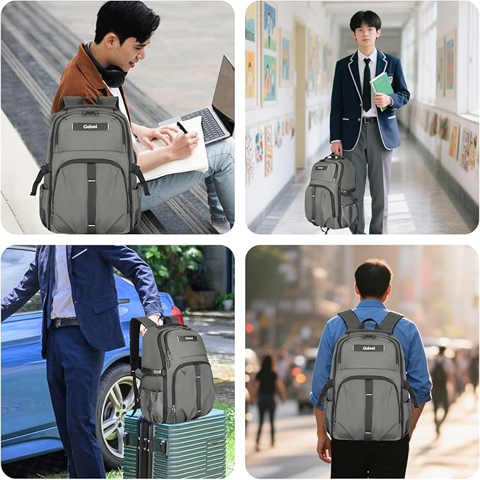 Goloni Airline Approved Travel Backpack 35L - Under Seat Carry On, Water Resistant 15.6 Inch Laptop Compartment for Men Women Work Travel,Gery