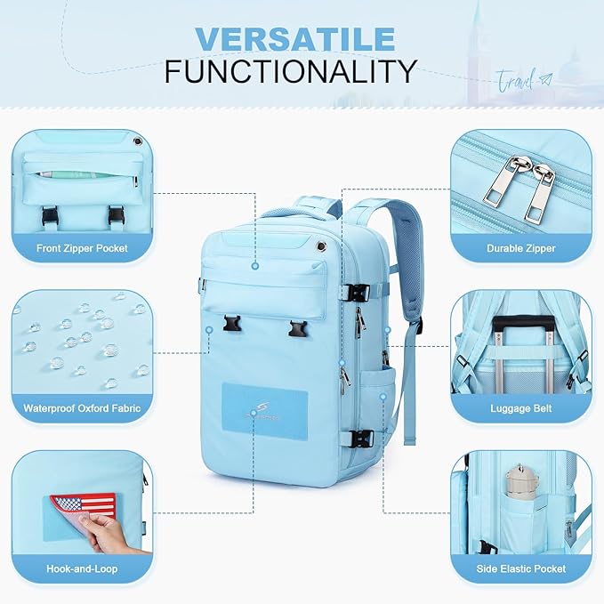 Maelstrom Travel Backpack for Women Men,25L Laptop Backpack Fits 15.6-Inch Laptop,Waterproof Carry On Backpack for Airplanes with Detachable Crossbody Bag & Shoe Compartment (Blue, Medium)