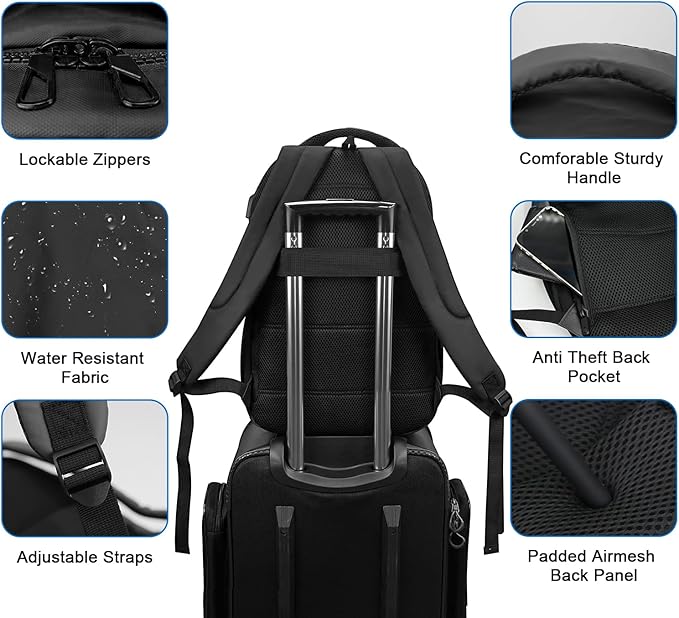 WOLT Laptop Backpack for Men Women for 15.6 Inch and 17 Inch Notebook, Travel Backpack Carry On Flight Approved with Computer Compartment, College Bookbag with USB Charging Port (Black)