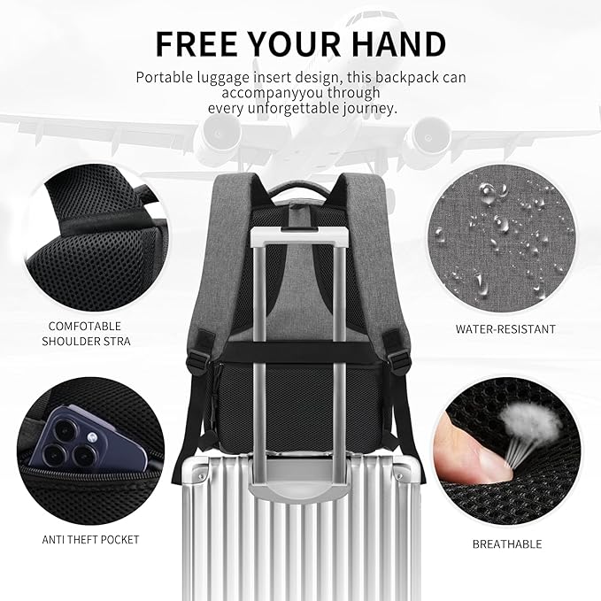 School Backpack for Boys Girls Teens, Grey Backpack for Men Women, 15.6 inch Laptop Back Pack with USB Charging Port, Backpacks for School Business Work College Travel, College Book Bag, Bookbag