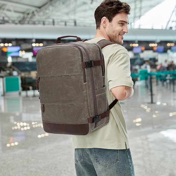 BOVIP Travel Backpack for Men, Carry On Backpack, Flight Approved Personal Item, 18.4 inch Laptop Backpack, Light Green