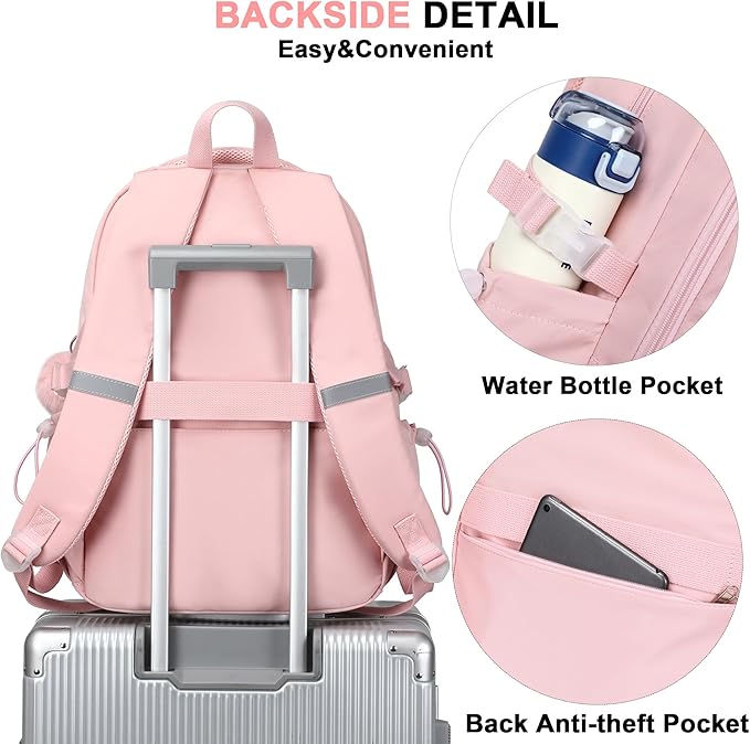 Laptop Backpack 15.6 Inch College Backpacks for Women, School Backpack for Girls,Students Aesthetic Anti Theft Travel Daypack Large Bookbags Middle High School Back Pack(Pink)