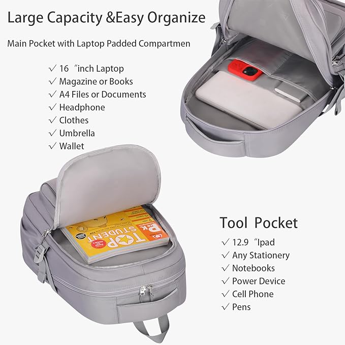 School backpack for Girls, Aesthetic Backpack for Women Cute Bookbag Preppy College (Grey)