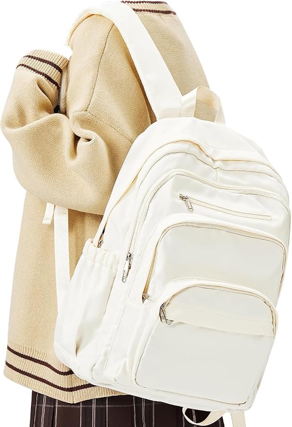 College Backpack For Women Men,Lightweight High School Bag,School Backpack With Lots Of Pockets,Cute Bookbag For Teens Boys Girls,Casual Daypack Backpack For School(Beige)
