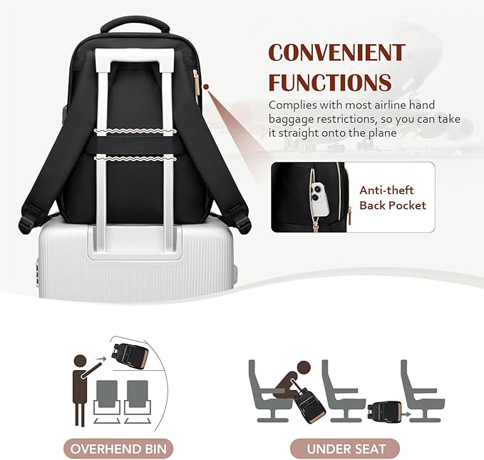 Laptop Backpack for Women,Travel Backpack with Laptop Compartment,Casual Daypack College Bookbag Computer Work Backpack, Black