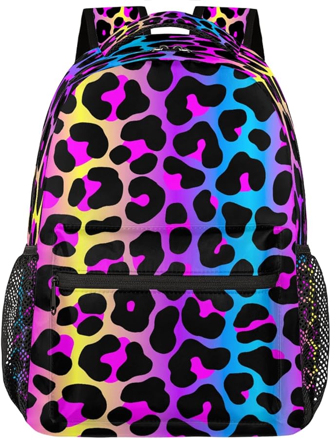 Pardick Leopard Cheetah Colorful Backpack for Kids Girls Boys Lightweight School College Students 18in Bookbag Large Capacity Computer Backpacks Laptop Rucksack Travel Gym Hiking Camping Daypack