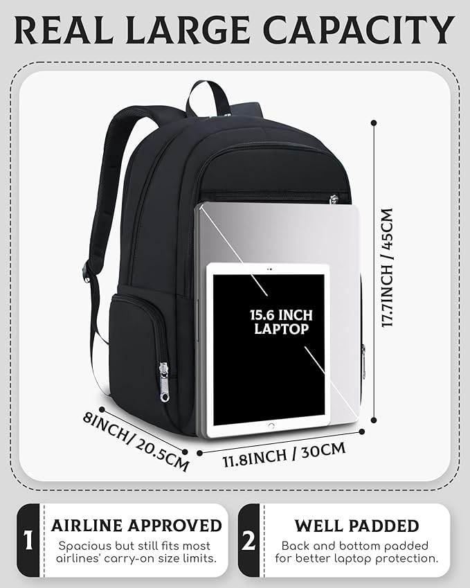 Large Backpack for Women Backpack with Lots of Pockets for Travel Work School Bookbag with Laptop Compartment for High School College Girls Mochilas Morrales para Mujer (Black, Solid)