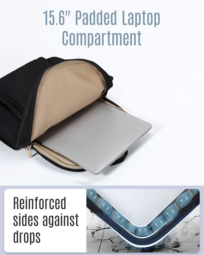 LIGHT FLIGHT Laptop Backpack for Women, 15.6 Inch Work Bag Business Backpack, Water Resistant Travel Bags for College, Beige