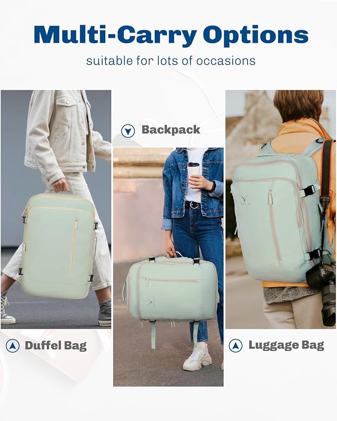 Hynes Eagle Carry on Backpack 38L Large Travel Backpack for Women Flight Approved Weekender Bag Laptop Backpack Men 15 inches Mint Green