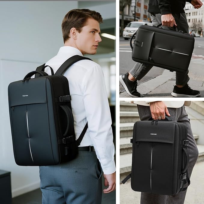 reeyee 45L Carry On Backpack for Men, TSA Flight Approved Travel Luggage Rucksack, Water-Resistant Business Weekender Bag, Fits 17.3 Inch Laptop, Black