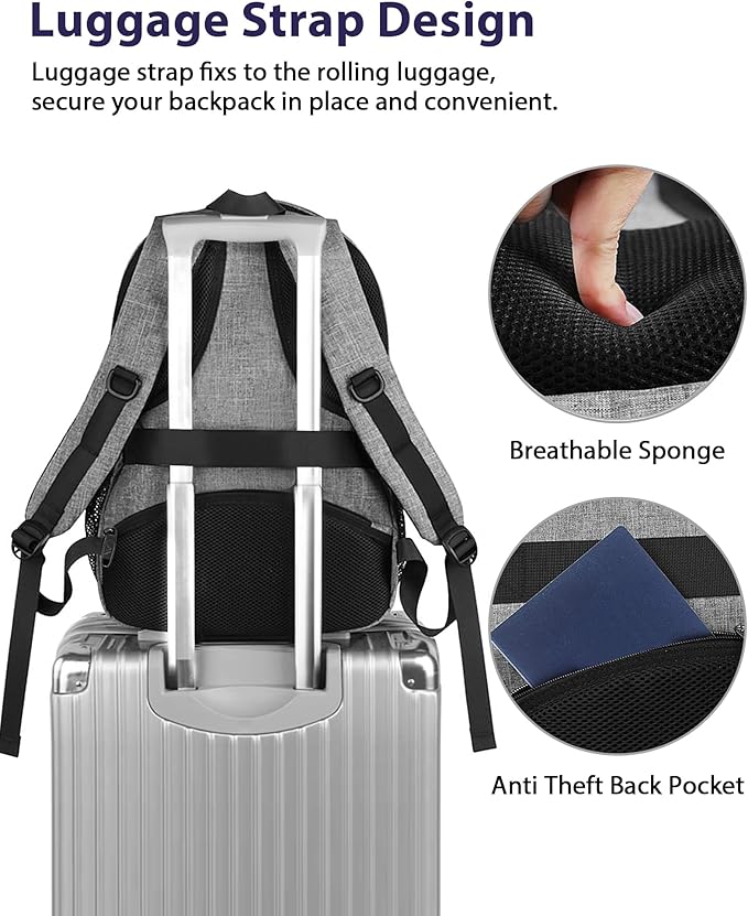 MATEIN Travel Laptop Backpack, 17 Inch Work TSA Approved Carry on Backpack, Large Computer Business Bag for Men Women with Trolley Sleeve and Anti Theft Pocket, College School Rucksack Book Bag, Grey