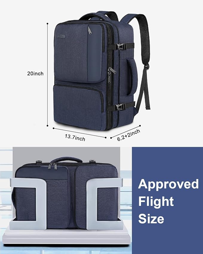Vancropak Carry on Backpack, 47L Expandable Extra Large Travel Backpack with 3 Packing Cubes, Flight Approved Water Resistant Luggage Suitcase Weekend Duffle Bag Overnight Daypack for Men Women, Blue