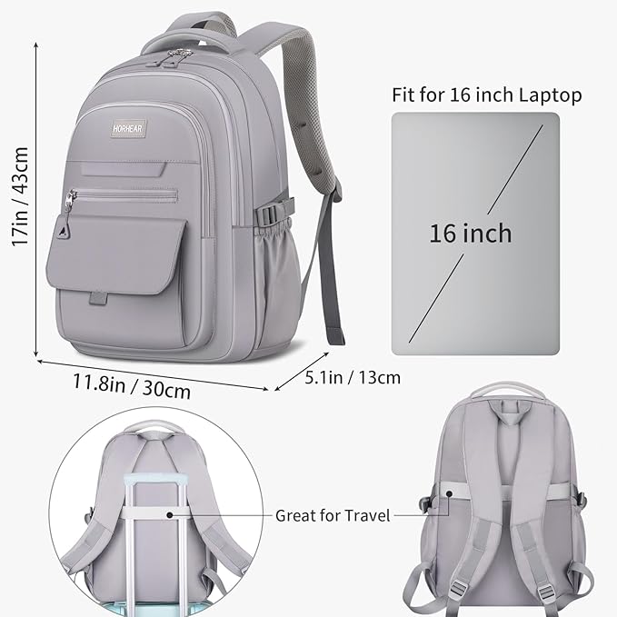 School backpack for Girls, Aesthetic Backpack for Women Cute Bookbag Preppy College (Grey)