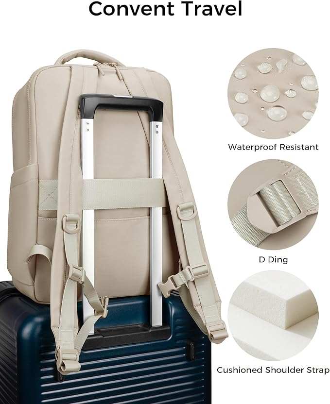 FODOKO Backpack for Work, Casual Backpack for Women Men Daypack Backpack for Travel College Bookbag Separate Compartment for 15.6 Inch Notebook Beige
