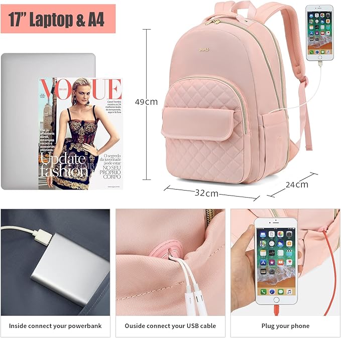 School Bookbags for Girls Work Backpack for Women 17.3 inch Laptop,College Backpack Nursing Daypack TSA Friendly for Trip Work Business Middle School