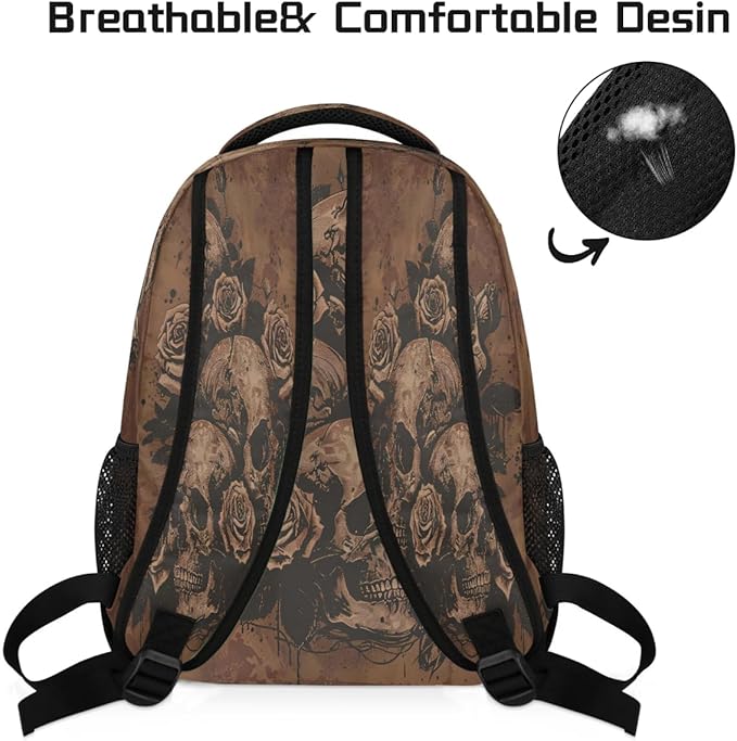 Pardick Vintage Skull Backpack for Kids Girls Boys Lightweight School College Students 18in Bookbag Large Capacity Computer Backpacks Laptop Rucksack Travel Gym Hiking Camping Daypack