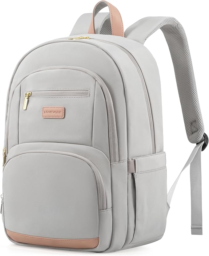 LOVEVOOK Travel Laptop Backpack for Women, Waterproof Work Backpack Fits 15.6 Inch Laptop, Large Computer Backpack for College, Grey