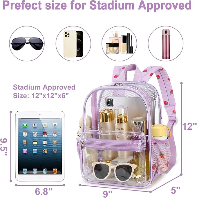 BTOOP Clear Mini Backpack for Stadium Events 12x12x6 Small Transparent Backpacks Plastic See Through Clear Bag for Concerts Work Festival Security Travel