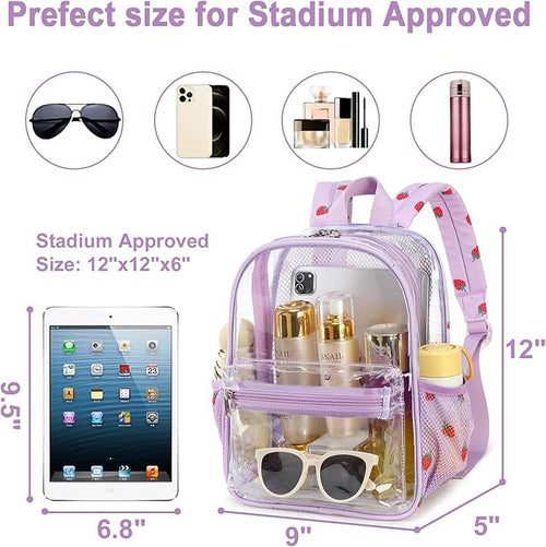 BTOOP Clear Mini Backpack for Stadium Events 12x12x6 Small Transparent Backpacks Plastic See Through Clear Bag for Concerts Work Festival Security Travel