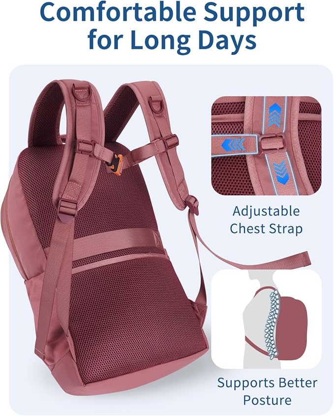 WANDF 15.6-Inch Laptop Backpack for Women, Travel Backpack Water-Resistant Lightweight College Backpack for Work Casual Business Weekender (Date Red)