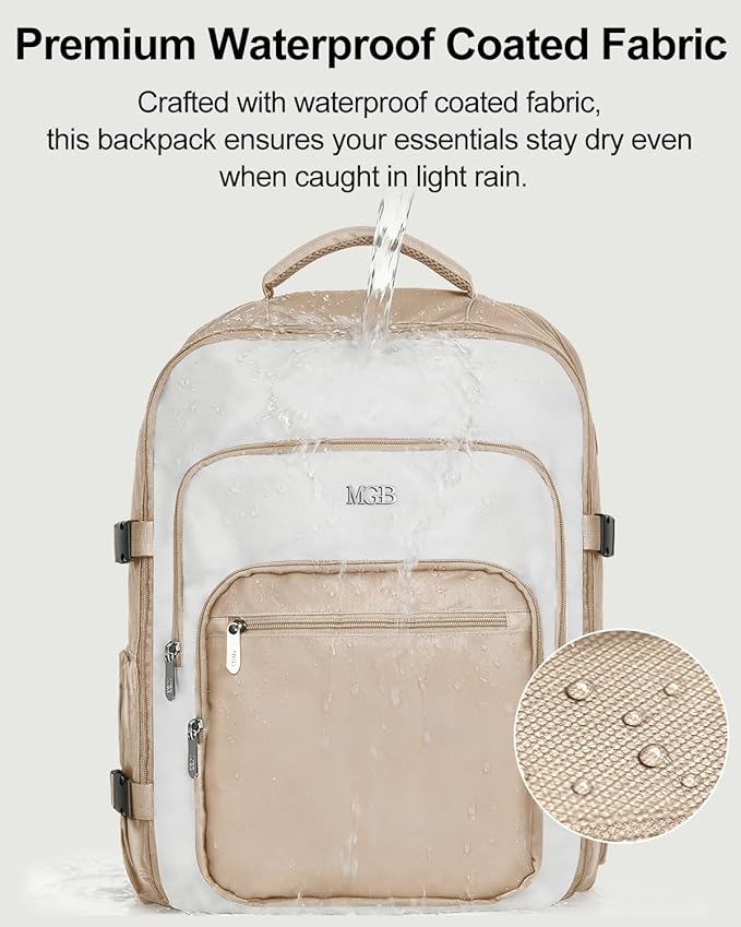 Travel Backpack for Women & Men, Large Carry On Personal Item Bag Airline Approved, Waterproof Traveling Overnight Bags, Gifts Laptop Backpack for Travelers College-Students Commuters (Beige/White)