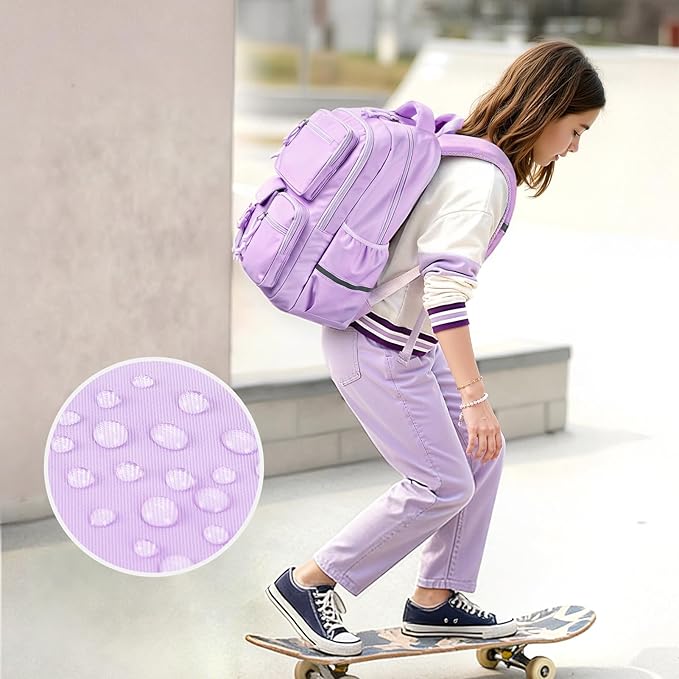mibasies School Backpack for Teen Girls: 17.9 IN Backpack for Women with Laptop Compartment for Middle High Elementary School College Travel- Kids Bookbag Light Purple