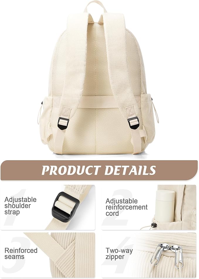Classic Backpacks For School Teens Girls Boys, Lightweight Casual Daypacks Middle Students Backpck, Cute High School Bookbag, Simple College Backpack for Women Men(Beige)
