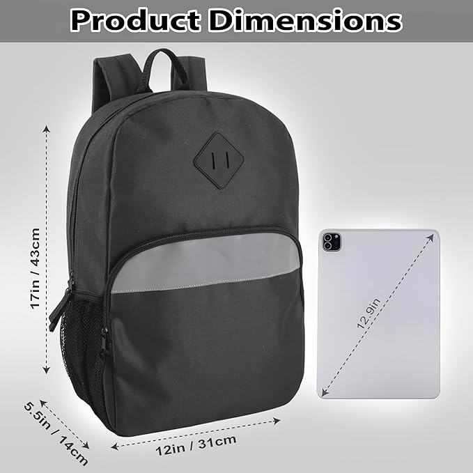 Trail maker Reflective School Backpack for Kids | Colorful Backpack with Adjustable Straps, Side Water Bottle Pockets (Black)