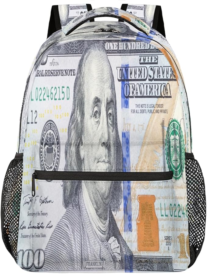 Pardick Dollars Money Backpack for Kids Girls Boys Lightweight School College Students 18in Bookbag Large Capacity Computer Backpacks Laptop Rucksack Travel Gym Hiking Camping Daypack