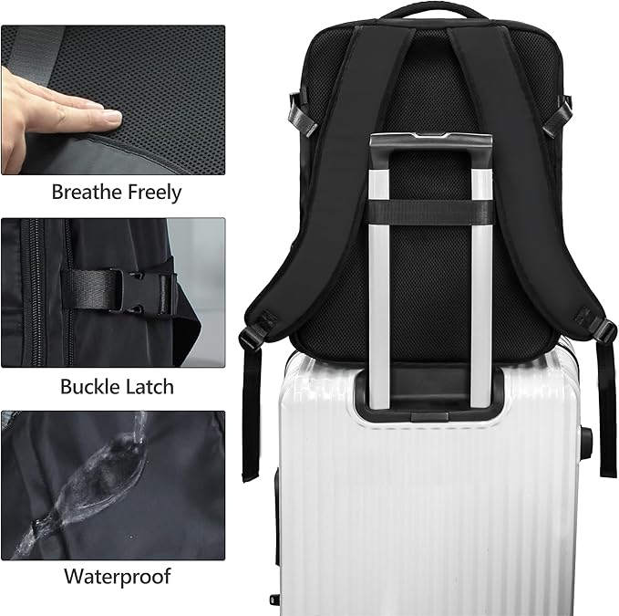 SUOCO Travel Backpack with Vacuum Bag, 70L Seal Compression Air Vac Back Pack with Travel Pump, Carry On Suitcase Luggage Flight Approved for Men Women Personal Item, Black