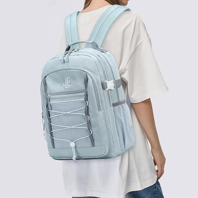 Lanola Travel Backpack Durable Middle Schoolbag Travel Bag for Men & Women Lightweight College Student Backpack - Gray Blue