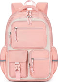 mibasies School Backpack for Teen Girls: 17.9 IN Backpack for Women with Laptop Compartment for Middle High Elementary School College Travel- Kids Bookbag Light Pink Beige