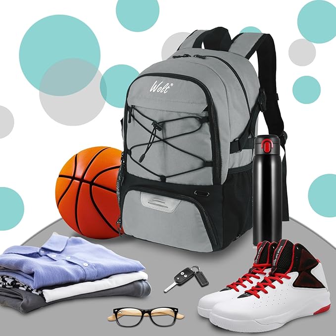WOLT Basketball Backpack Large Sports Bag with Separate Ball Holder & Shoes Compartment, Best for Basketball, Soccer,Gym