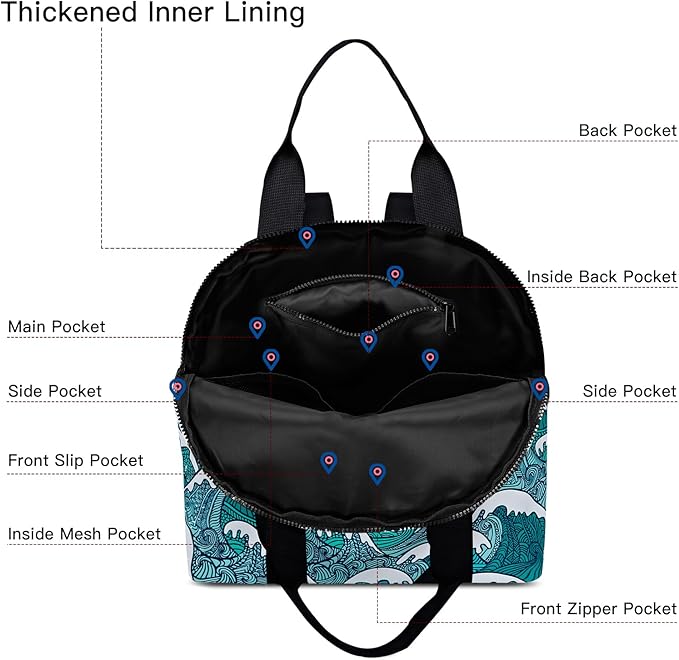 Women’s Backpack Purse Medium Size with Trolley Sleeve, Adjustable Strap/Top Handle, Water Resistant Travel Daypack, Tide Blue