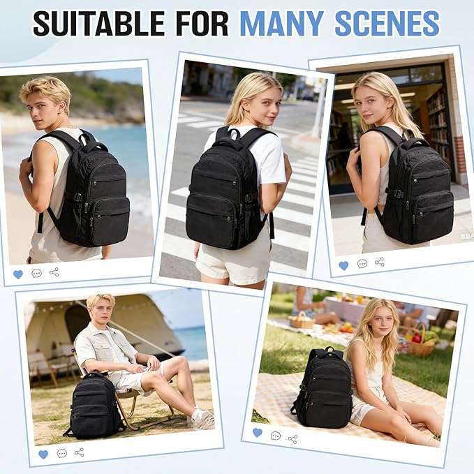 School Backpack For Girls Boys 14 Inch Laptop Backpack For Women Bookbag For Men Waterproof Lightweight Backpack For College Middle High School Bag Travel Daypack Black