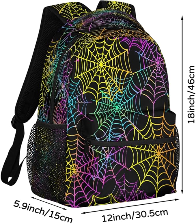 Pardick Colorful Spider Web Backpack for Kids Girls Boys Lightweight School College Students 18in Bookbag Large Capacity Computer Backpacks Laptop Rucksack Travel Gym Hiking Camping Daypack