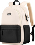 School Backpack for Teens Girls, Cute Student Bookbag Large 15.6 Inch Laptop Bag Aesthetic College Backpacks for Women High School Travel (Black Beige)