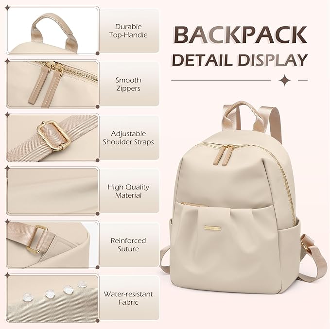 Small Backpack for Women, Cute Backpack Casual Work Daypack Purse for College Travel, fit 9.7 Inch, Apricot