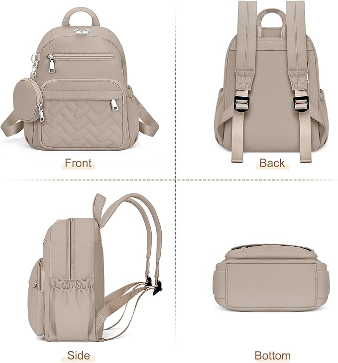 Mini Backpack for Women Small Backpack Purse, Anti Theft Backpack Waterproof Lightweight Puffer Back packs for Travel, Work with Coin Purse Khaki
