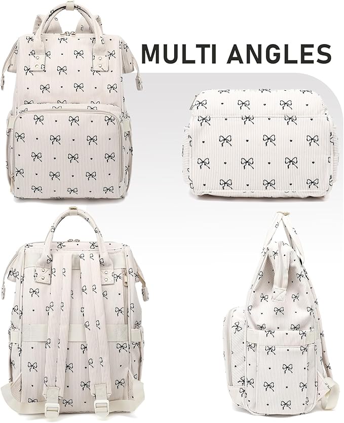Laptop Backpack for Women, Corduroy College School Backpack Bookbag 15.6 inch Business Computer Travel Backpack (Bow Tie)