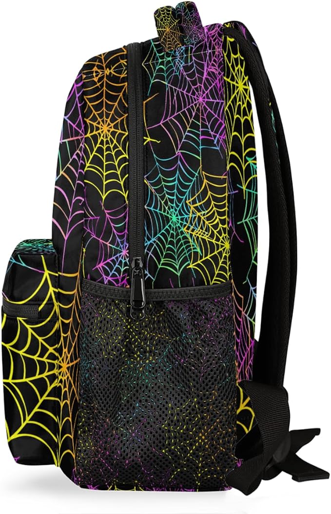 Pardick Colorful Spider Web Backpack for Kids Girls Boys Lightweight School College Students 18in Bookbag Large Capacity Computer Backpacks Laptop Rucksack Travel Gym Hiking Camping Daypack