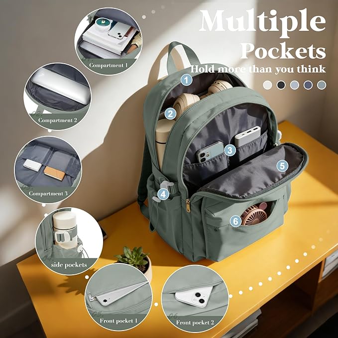 Simple School Backpack For Women,Lightweight College Backpack,High School Bag For Teens Boys Girls,Casual daypack Small Travel Backpacks Men Bookbag(Green)