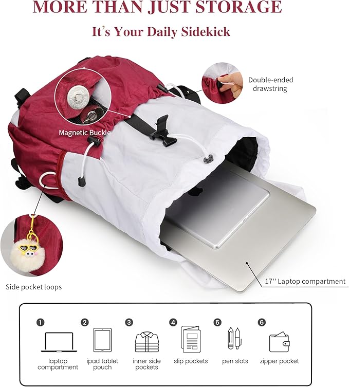 Drawstring Backpack for Teen Girls Boys, Work College Travel 17 Inch Laptop Backpack, Cute Back to School Bookbag, Casual Daypack for Middle High School University Daily Use Gym
