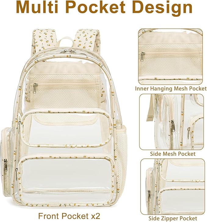 BTOOP Clear Backpack Heavy Duty Transparent Backpack 17" See Through Bookbag for College Work Festival Security with Padded Strap Large Capacity