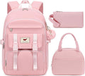 LXYGD 3 PCS Backpack for Teen Girls,Laptop Backpacks 15.6 Inch School Bag with Lunch Box Pencil Pouch Set for Students Aesthetic College Bookbag Travel Daypack(Pink)