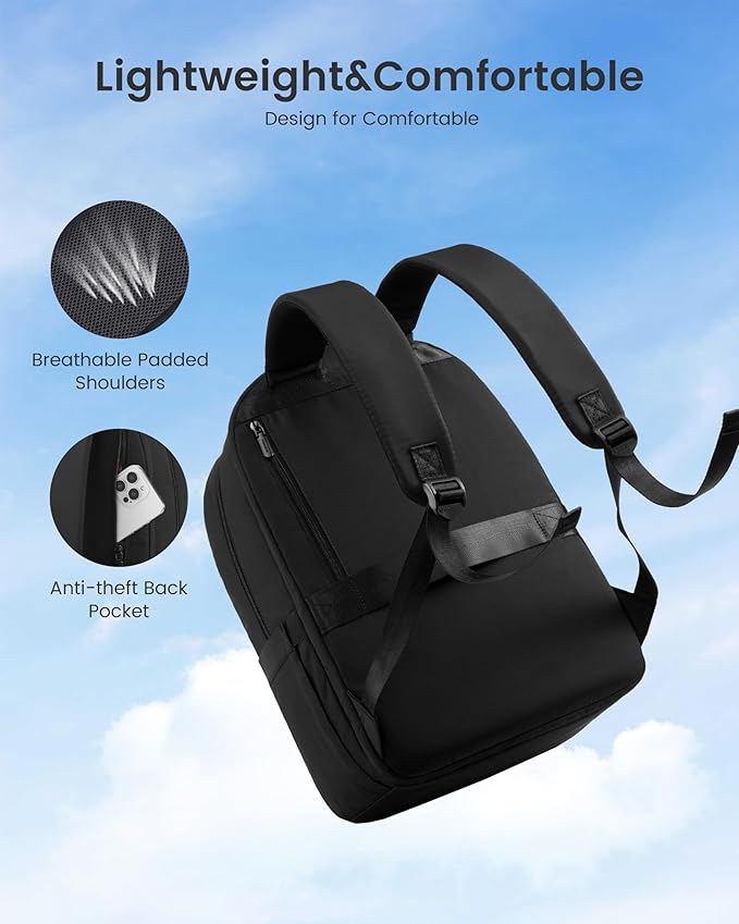 LOVEVOOK Laptop Backpack for Women, Puffer Travel Bag Fits 17 Inch Laptop, Lightweight Work Daypack for Teacher Nurse, Water-resistant College Bookbag, Black
