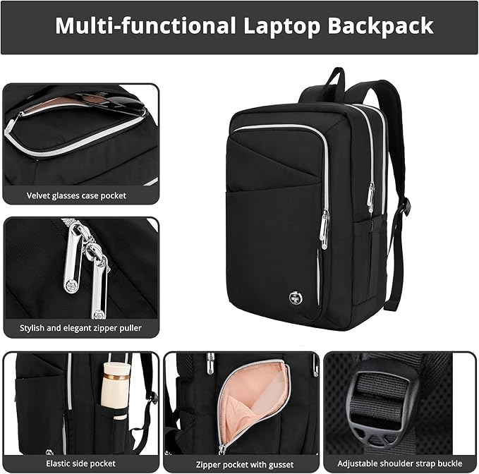 Swissdigital Design Laptop Backpack for Women，Travel Backpack with USB Charging Port，Fits 15.6 Inch School Computer Backpacks for Work Business,Platinum | SD1006F-01B