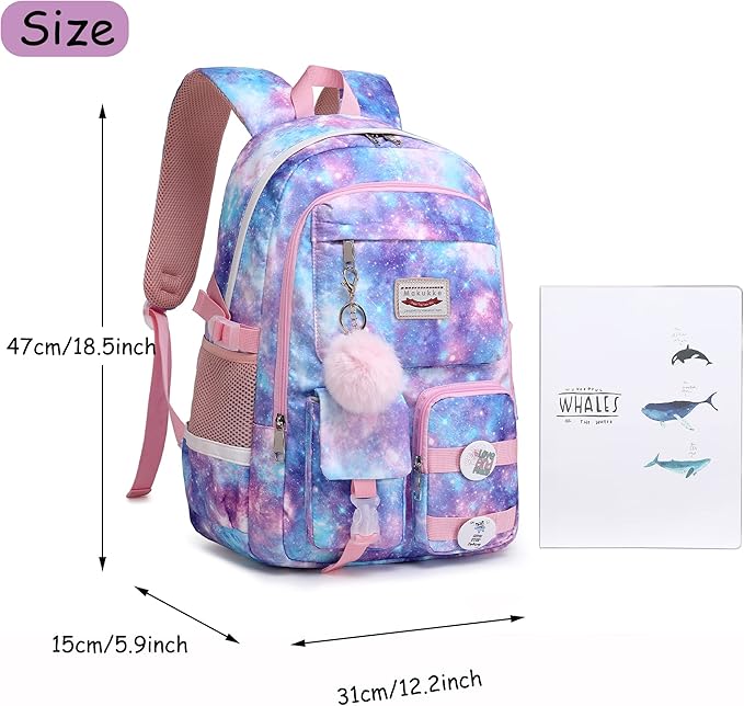 Makukke Backpack for Girls Women, 15.6 Inch Laptop School Bag Elementary College Bookbag Anti Theft Daypack for Women Students (Pink)